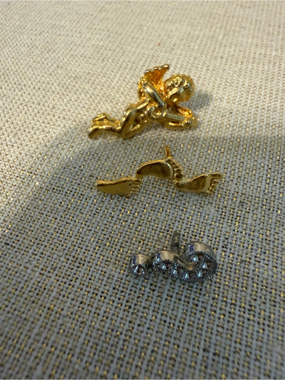 Lapel Pins. Cherub, Foot Prints And Question Mark